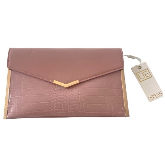 ✨‎ Urban Expressions Pink Faux Croc Envelope Clutch NWT Gold Chain - Picture 1 of 4